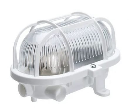 Bulleye wandlamp 17cm E27 glas + kunststof korf IP54 wit