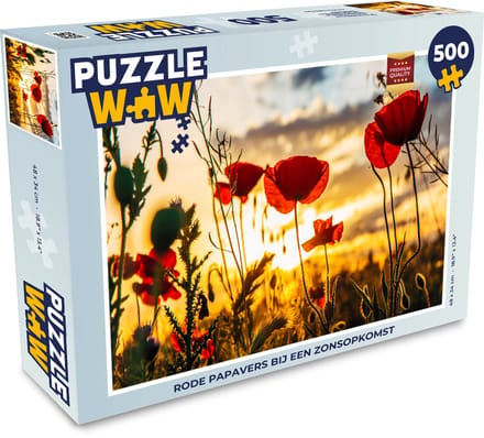 Puzzel Rode papavers bij een zonsopkomst - Legpuzzel - Puzzel 500 stukjes