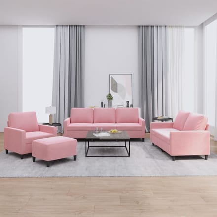 vidaXL - 4-delige - Loungeset - met - kussens - fluweel - roze