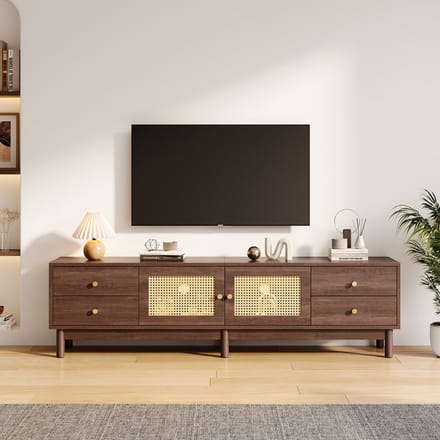 Sweiko TV-kast - 2 rieten deuren - 4 lades - Walnoot afwerking