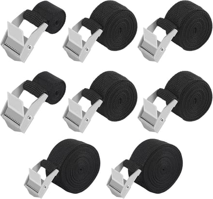Korte Zwarte Polyester Spanbanden - Verstelbare Sjorbanden met Zinklegeringsclips - Set van 8 Stuks