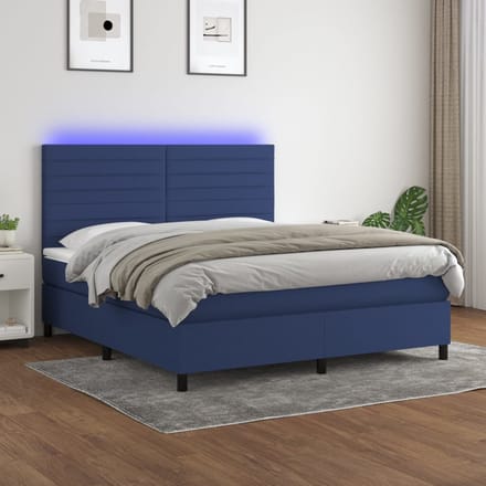 vidaXL - Boxspring - met - matras - en - LED - stof - blauw - 180x200 - cm