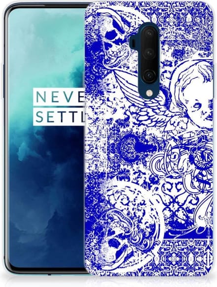 Silicone Back Case OnePlus 7T Pro Angel Skull Blauw