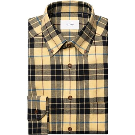 Eton Overhemd Cotton Flanel Button-Down Check Pattern Geel / male