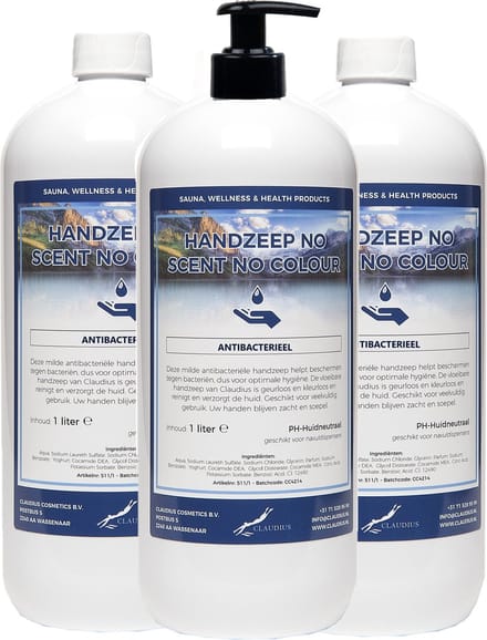 Handzeep No Scent, No Colour 1 liter - met gratis pomp - set van 3 stuks