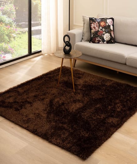 Velvet vloerkleed vierkant - Posh donkerbruin 120x120