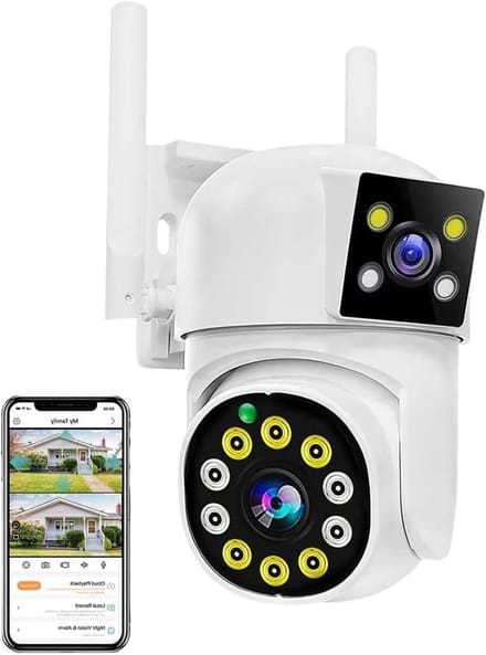 Beveiligingscamera Dubbele Lens - IP Camera Buiten - Huis Beveiligen - AI Automatische Tracking - 10 mm - Wit