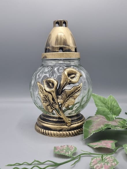 Herdenkingslicht - Calla - Goud - Bol - Grafkaars - Graflicht - Graflantaarn - Windlicht