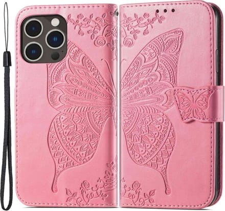 Peachy Vlinder Wallet kunstleer hoesje geschikt voor iPhone 14 Pro Max - roze