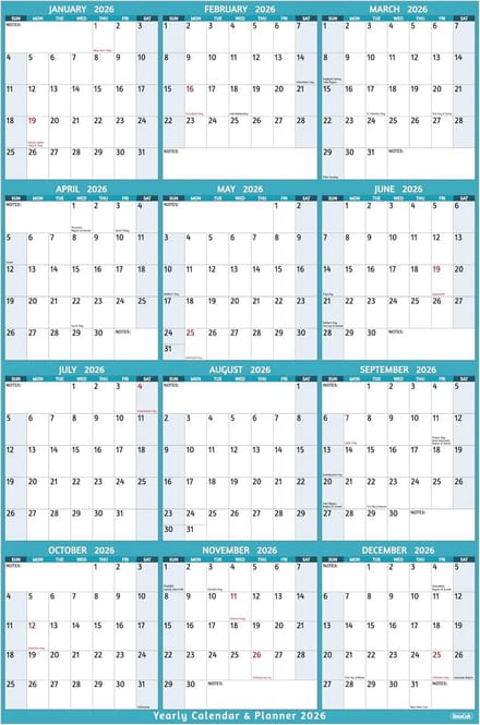 Verticale Jaarkalender 2025 - Groot Formaat Wanddecoratie