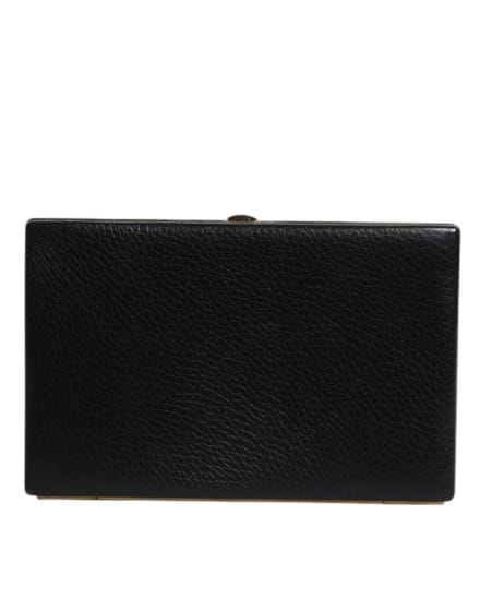 Zwarte Leren Gouden Frame Clutch Avondfeest Handtas