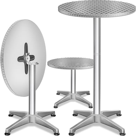 Statafel set van 2 Zilver aluminium Ø60cm inklapbaar, in hoogte verstelbaar