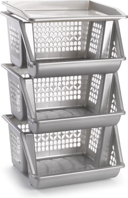 Plasticforte Opbergkrat - zilver - 3 vakken - 62 cm - Stapelkratten - Stapelbare manden