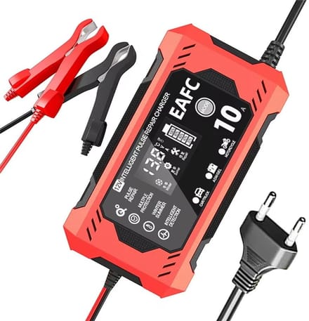 EAFC Acculader -Accu Druppellader - 12V/10A - Reparatiemodus - Druppellader - Accu Lader voor Auto - Motor - Scooter - Boot - Camper - Rood - Sinterklaas cadeau auto