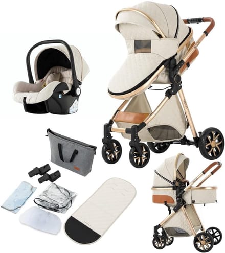 3-in-1 Kinderwagen met Omkeerbare Stoel en Veel Accessoires