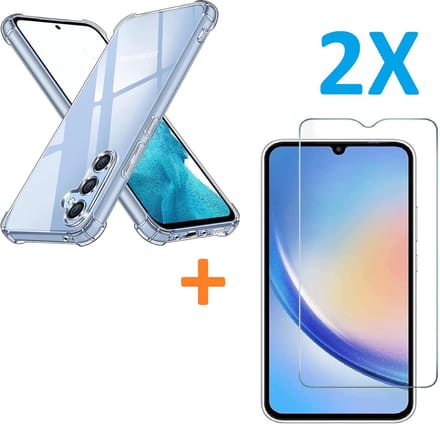 Anti-Shock silicone hoesje met 2 Pack Tempered glas Screen Protector Geschikt voor: Samsung Galaxy A34