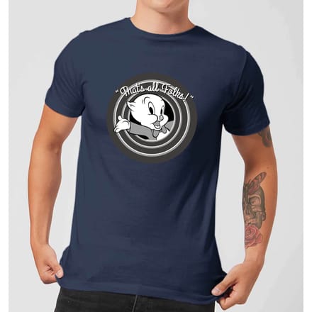 Looney Tunes Porky Pig Circle Logo T-shirt - Navy - M