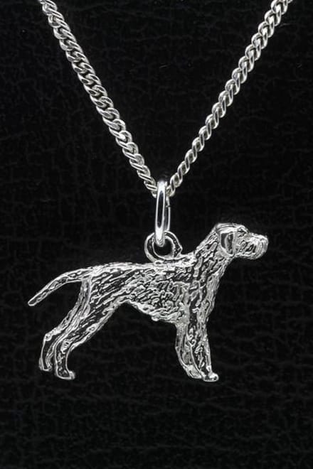 Zilveren Duitse staander draadhaar met staart ketting hanger - groot