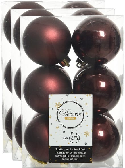 Decoris Kerstballen - 36x stuks - kunststof - mahonie bruin - 6 cm