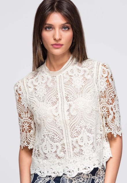 OMBRE Blouse - Loose Fit - Korte Mouw - Knopen Ecru M