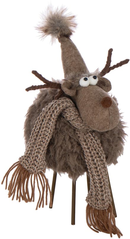 J-Line figuur Rendier Hoed + Sjaal - polyresin - bruin - small