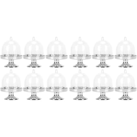 12 Set Mini Candy Box Cake Stand Cupcake Candy Display Plate with Lid Party SuppliesBottom Silver white