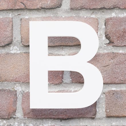 Huisnummer Arial B wit - Maat: Middel (15 cm) - blinde bevestiging - Huisnummerbord -