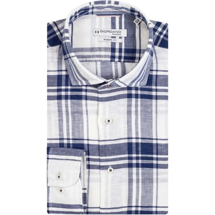 Giordano - Lange mouw overhemd - Heren - M - Blauw - Linnen - 317839