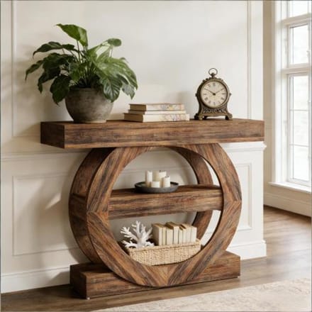 MODENUIT Consoletafel - Drie Open Planken Voor Hal En Achter Bank - Houtlook Rustiek Bruin - 105x30x85 Cm
