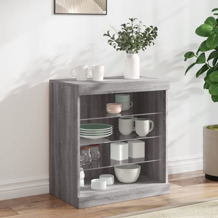 vidaXL - Dressoir - met - LED-verlichting - 60,5x37x67 - cm - grijs - sonoma - eiken
