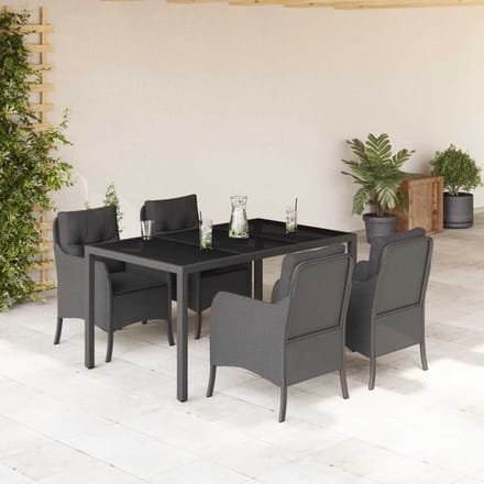vidaXL - 5-delige - Tuinset - met - kussens - poly - rattan - zwart