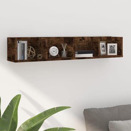 vidaXL - CD-wandschap - 100x18x18 - cm - bewerkt - hout - gerookt - eikenkleurig