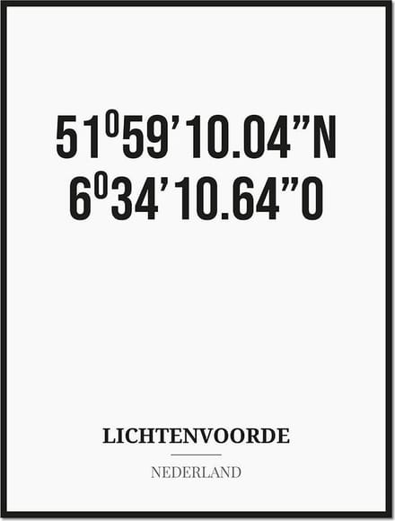 Poster/kaart LICHTENVOORDE met coördinaten