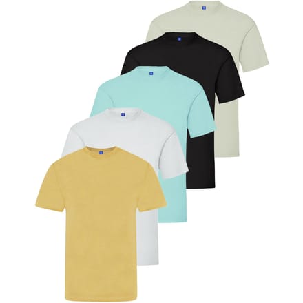 Kruze Heren Crew Neck T-Shirts (5 Pack) - BLK/GRY/WHT/SKY/BEIGE