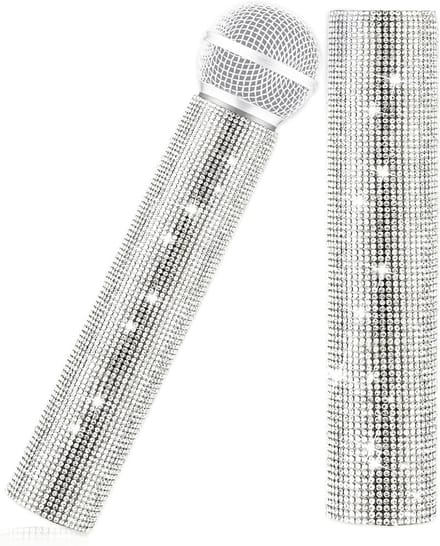 Microfoonhoes Glitter - Decoratieve Cover - Optredens Decoreren - Flexibel Universeel - 19 cm Lengte - Zilver