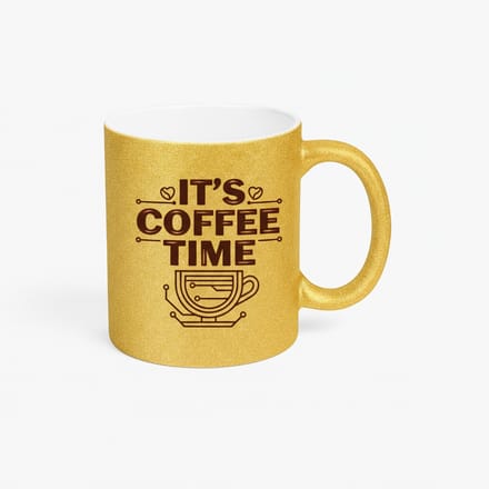 Gouden Glitter Koffiemok 'IT'S COFFEE TIME' met Tech Circuit Design | Uniek Cadeau