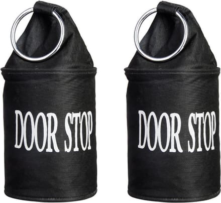 Deurstopper met ring van canvas -  functionele hoogte: 16cm - SET 2-Stuks gevuld met zand - zwart