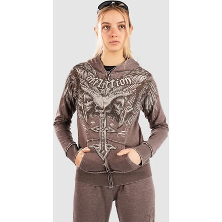 Affliction Death Eyes Burnout Zip Hoodie bruin