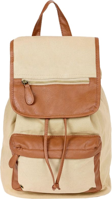 Beige rugzak, stof + leer A4