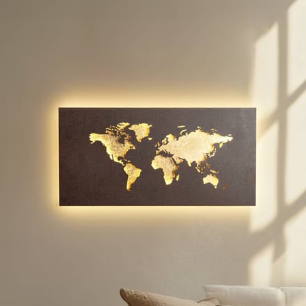 Lucande LED wandlamp World, roest/goud, 60 cm x 30 cm