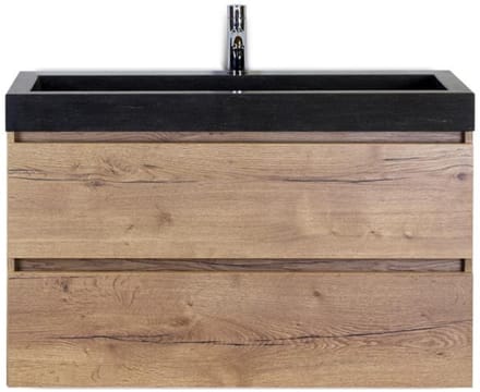 Maxx XL Badmeubelset 100 cm - Natuur Eiken - Wastafel Lucca 1 Kraangat