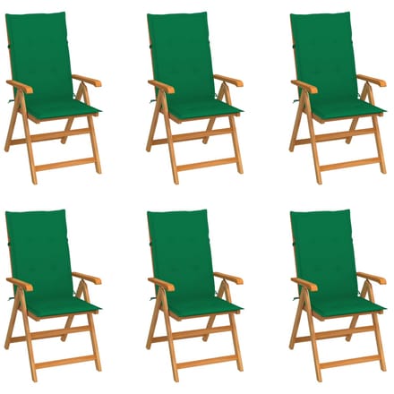 vidaXL - Inklapbare - stoelen - 6 - st - met - groene - kussens - massief - teakhout