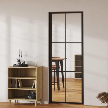 Binnendeur Glas - Moderne Deur - Kamer Indeling - Gehard Glas Aluminium - 76 x 201.5 cm - Zwart
