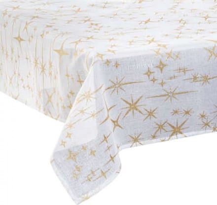 Luxe Kerst Tafelkleed - Polyester - Afneembaar - 140 x 240 - Room Wit met Gouden Sterren