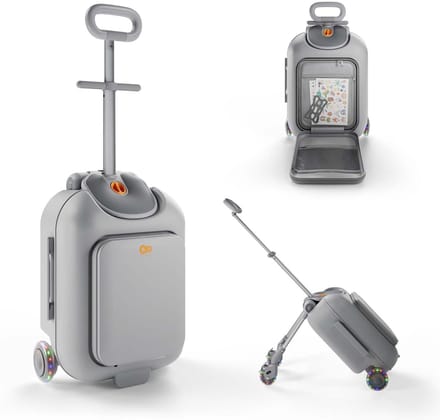 Kinderkraft CABBY - Kinderkoffer - 2-in-1 met zitje - Handbagageformaat - Grijs