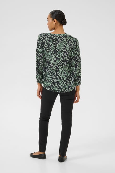 Blouse met korte mouwen Regular fit Green Leopard