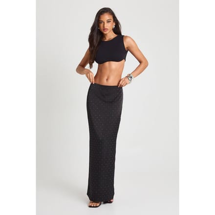 boohoo Dames Hotfix Low Rise Maxi Rok | Black | Maat: 16