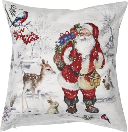 Clayre & Eef Kussenhoes 45x45 cm Wit Polyester Kerstman
