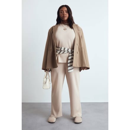 boohoo Dames Plus superzachte wijde pijpen met elastische taillebroek | Taupe | Maat: 16