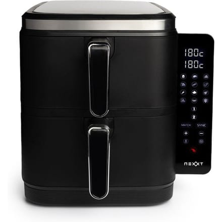 Nexxt - Double Stacked Airfryer - 11 l Inhoud - Zwart & RVS - 12 Kookprogramma's - Gestapeld Model - Ruimtebesparend & Dubbele Lade